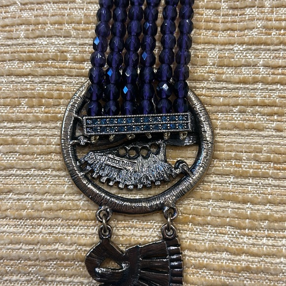 Heidi Daus 1920s art deco purple glass beaded Swarovski necklace w/ earrings - Picture 9 of 9